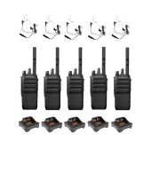 Set van 5 Motorola R5 UHF DMR IP67 NKP 5 Watt met tafellader en beveiliging oortje