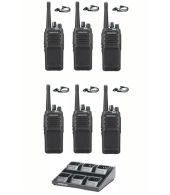 Set van 6 Kenwood NX-1300DE3 UHF DMR IP54 5Watt Portofoon met multilader en D-shape oortje