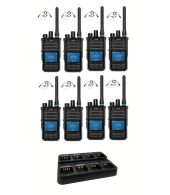 Set van 8 Caltta PH660 UHF DMR GPS, Bluetooth, display, multilader en G-shape oortje