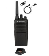 Motorola XT420 UHF IP55 PMR446 Portofoon met tafellader en D-shape oortje M1 2-Pins