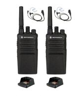 Set van 2 Motorola XT420 UHF IP55 PMR446 met laders en beveiliging oortje M1 2-Pins 