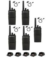 Set van 5 Motorola XT420 UHF IP55 PMR446, laders en D-shape oortje M1 2-Pins