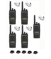 Set van 5 Motorola XT460 IP55 PMR446 met beveiliging oortje M1 2-Pins en tafellader 