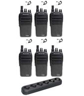 Set van 6 Wouxun KG-D828 Dualband DMR portofoons met beveiliging oortje en multilader