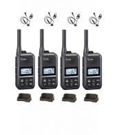 Set van 4 Icom IC-U20SR IP54 mini Portofoon met tafel lader en D-shape oortje