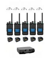 Set van 5 Caltta PH660 UHF DMR GPS, Bluetooth, tafellader, G-shape oortje en koffer