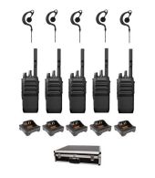 Set van 5 Motorola R5 UHF DMR IP67 NKP 5 Watt met tafellader G-shape oortje en koffer