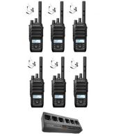 Set van 6 Motorola R5 UHF DMR IP67 LKP 5 Watt met multilader en beveiliging oortje 