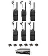 Set van 6 Motorola R5 UHF DMR IP67 NKP 5 Watt met tafellader G-shape oortje en koffer