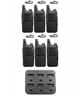 Set van 6 Retevis RT622 vergunning vrije UHF mini portofoons met D-shape oortje en multilader